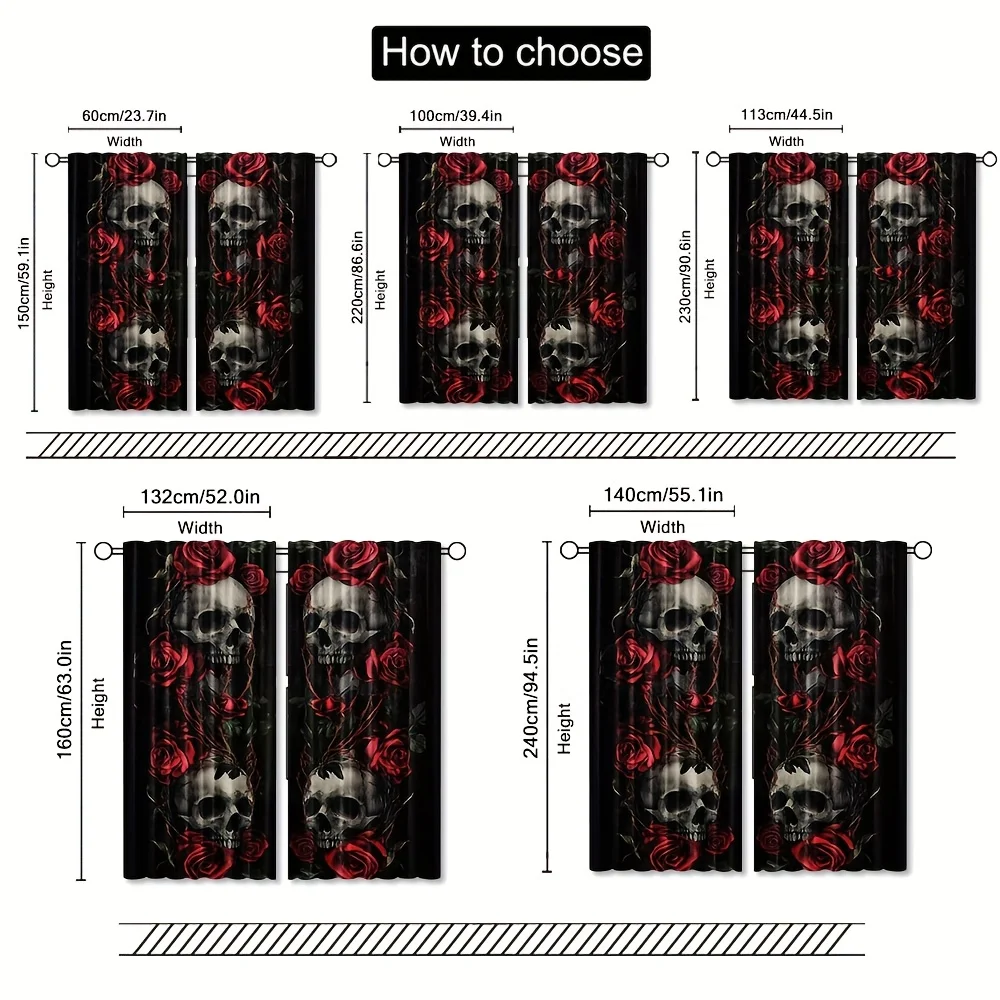 Gothic Skull Rose Curtains Bla - Home Office Alternative avaliação e preço