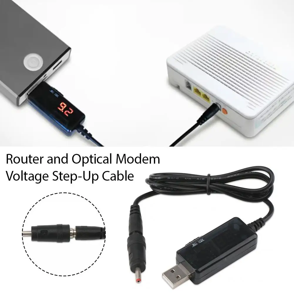 USB 5V to DC 9V 12V Step Up Cable Adjustable Voltage Converter Cable with LED Display Connector Cable for Router Modem