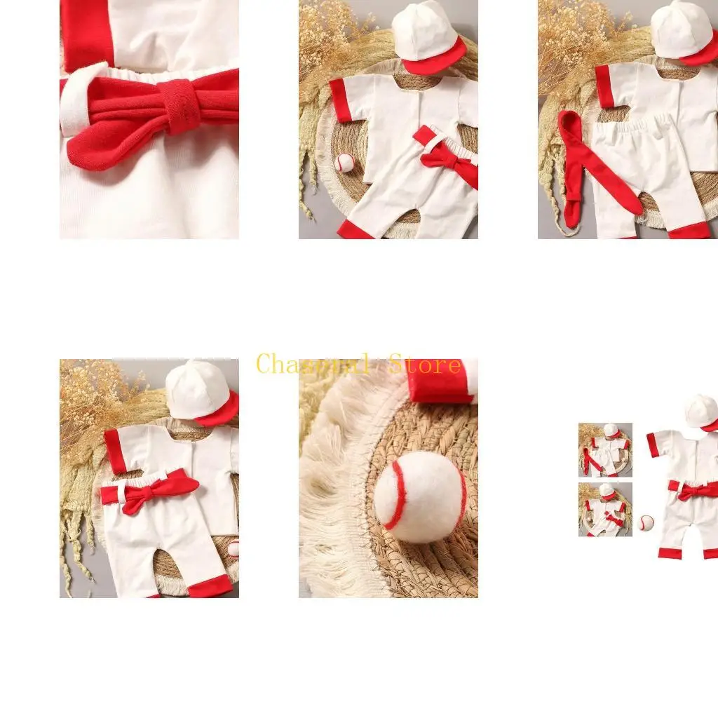 E7CE Baby Photography Props Baseball Uniform Hat & T-shirt Photo Outfit Newborns Photo Clothes Fashion Infant Photo Bodysuit