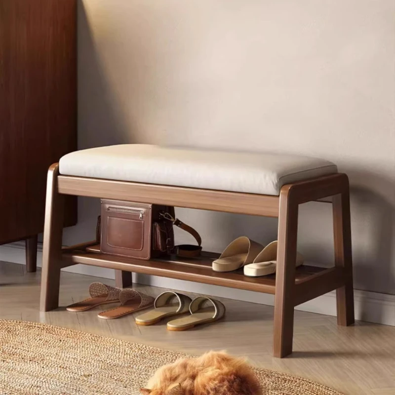 ‌Solid Wood Shoe Bench with Storage, Multi Layer Shoe Rack, Comfortable Cushioned Seat, Space Saving Entryway Organizer