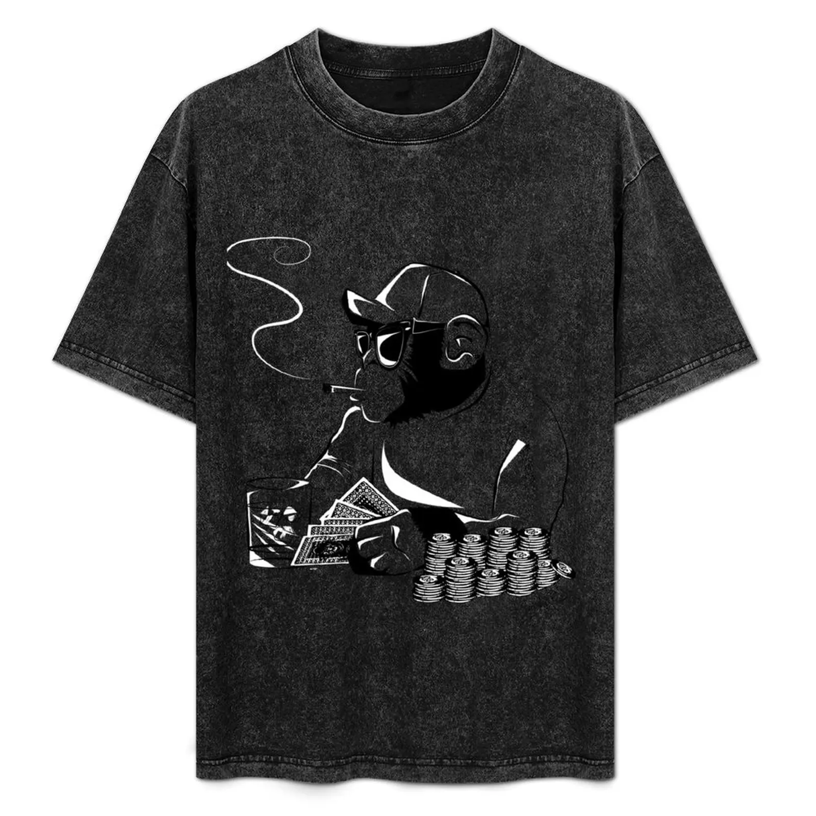 チンパンジー-ポーカー-tシャツ-カジュアル-ベーシック-半袖-tシャツ