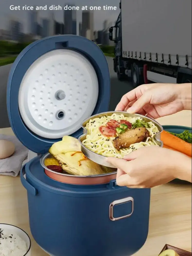 New 2L 12-24V 220V Trible Voltage Rice Cooker for Car Truck Home Use Multifunction Cooker