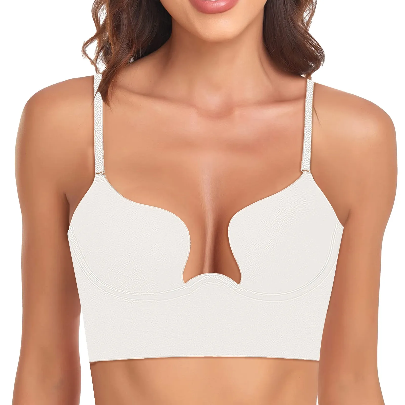 Lencería Sexy con espalda descubierta para mujer, Sujetador Push Up de corte bajo en U profundo, Bralette transpirable, ropa interior Invisible, 2024