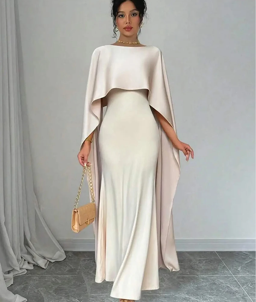 Customized Graceful Jersey Mermaid Evening Dress High Quality 3/4 Sleeves Crew neck Floor Length Bespoke Occasion Gowns