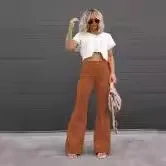 ハイウエストコーデュロイカラーカジュアルパンツエレ女性のマイクロフレアパンツ秋冬新着レディースファイオン