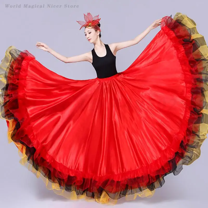 Spanischer traditioneller Flamenco-Tanzrock, klassisches Tänzerkostüm, Übergröße, Swing-Röcke, Zigeuner, langer Flamenco-Tango, Übungskleidung