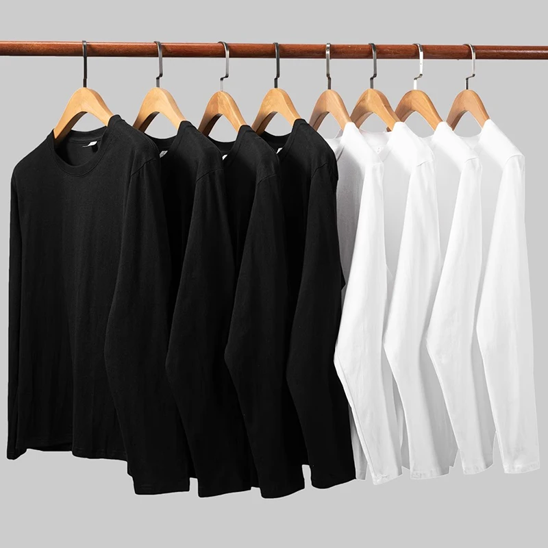 

【Mirrordust】230Heavy Weight100%100% Cotton Solid Color Plain Flat-Cuff American Style Long SleeveTShirt Bottoming Shirt