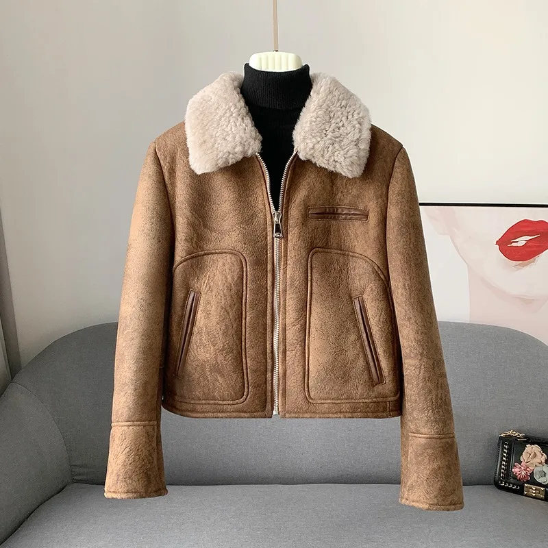 

2023 Youth Winter New Merino Fur Warm Short Coat Female Fashion Lamb Fur Lady Parka JT410