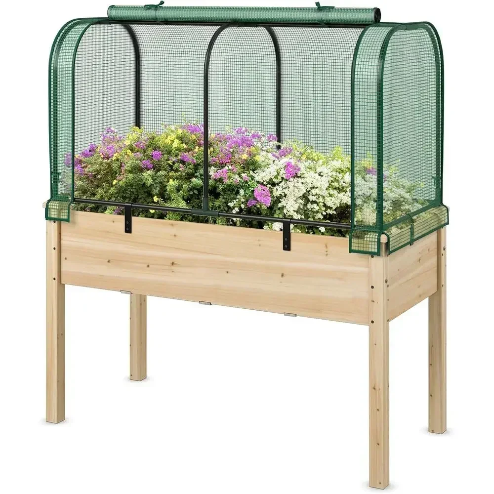 Eco-friendly Elevated Garden Bed with Greenhouse, Legged and Drainage for Herbs & Veggies, Ideal for Patio or Balcony