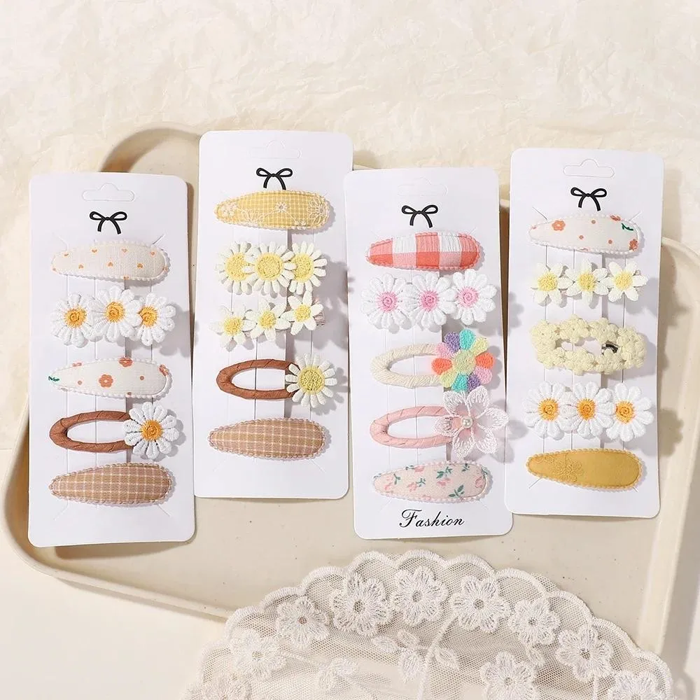 5 Pçs/Lote Meninas Adorável Grampos De Cabelo Conjunto Bordado Franja Barrette Bonito Floral Ins Estilo Margarida Hairpi