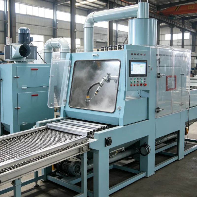 Auto Continuous Conveyor Sandblaster, Through Sandblasting Equipment for Aerospace Precision Parts Surface Preparation
