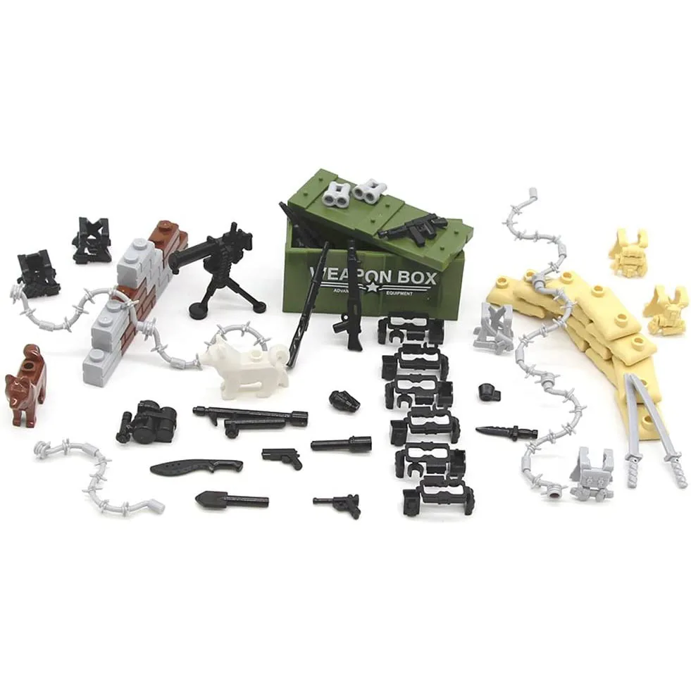 Military Accessories Set, Weapons Toy Building Blocks Dog Modern SWAT Sandbag Body WW2 Bricks Set Model Toys Compatible with Maj