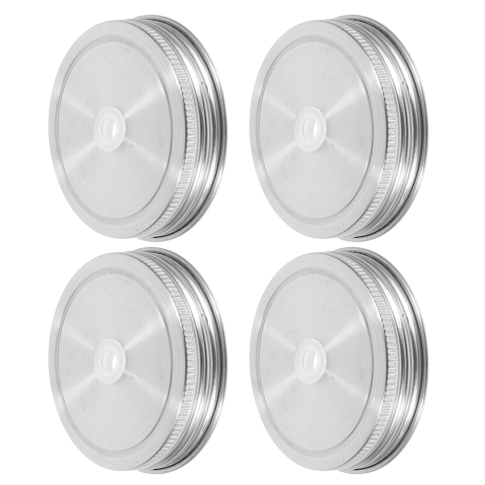 

4Pcs Stainless Steel Jar Straw Lids Wide Mouth Airtight Sealing Mason Canning Jar Covers Decorative Kitchen Drink Caps