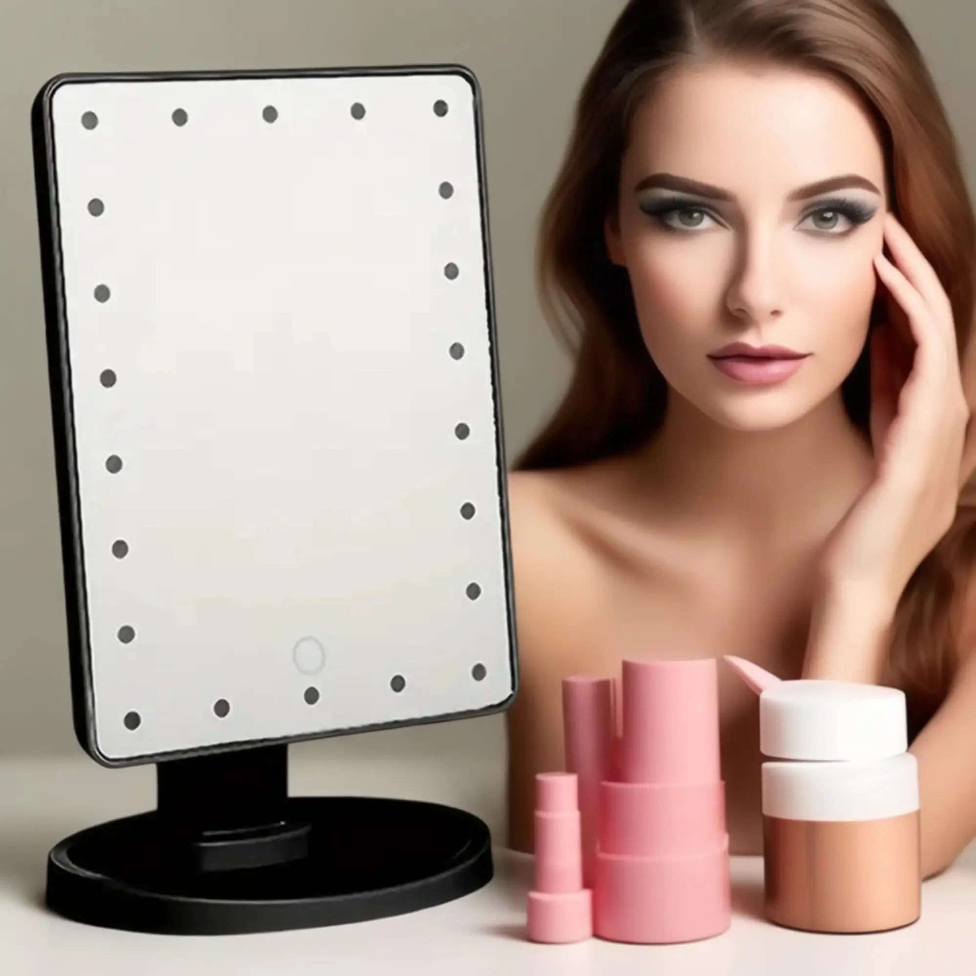 1PCS Luminous Makeup Mirror 360 ° Rotating Creative Makeup Square Mirror Portable And Fashionable Touch Screen Vanity Mirror New