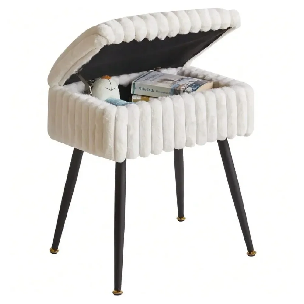 

Stool Chair, Faux Fur Ottoman Foot Stool, Flip Top Storage Ottoman With Soft Padded Seat, For Room, White YDMS151W,23857409