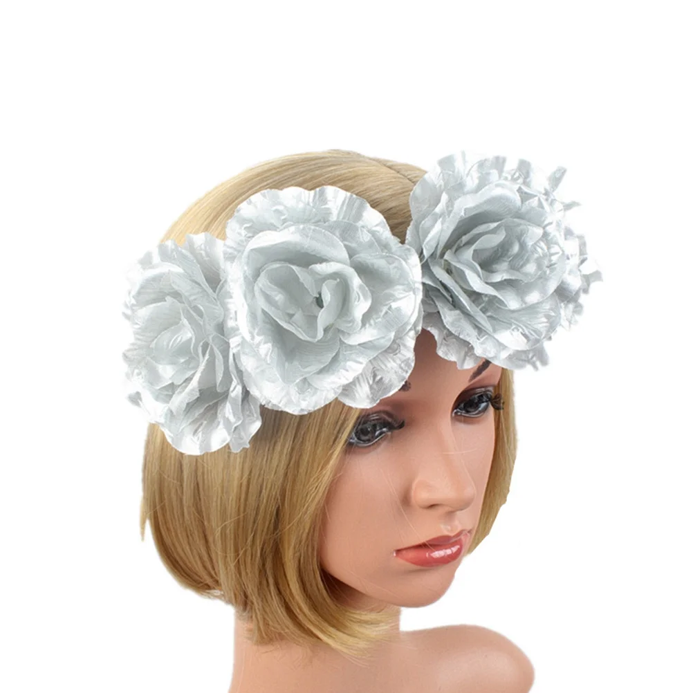 

Silver Rose Hairband Lightweight Rose Party Headdress for Women Girls Cosplay Performance Party Hair Hoop Wreath