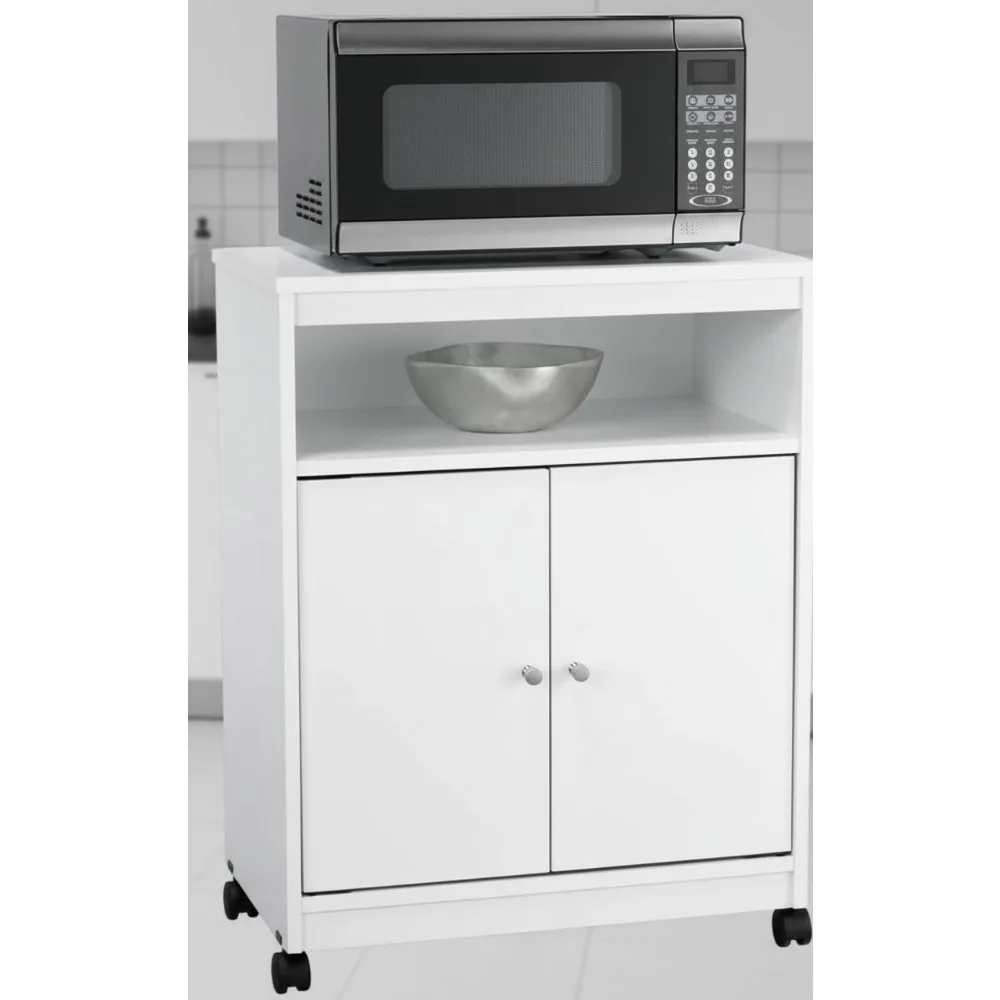 

Portable White Microwave Cart with Wheels - Kitchen Storage Organizer for Small Spaces