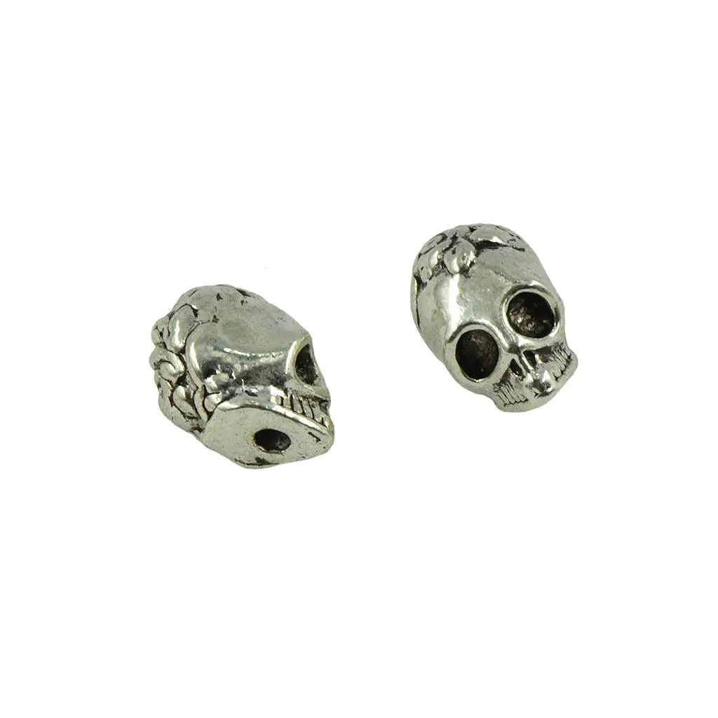 DIY Jewelry Findings Skull Heads Loose Beads Tibetan Silver Alloy Spacer Beads for Necklace Bracelet Beads for Halloween Making
