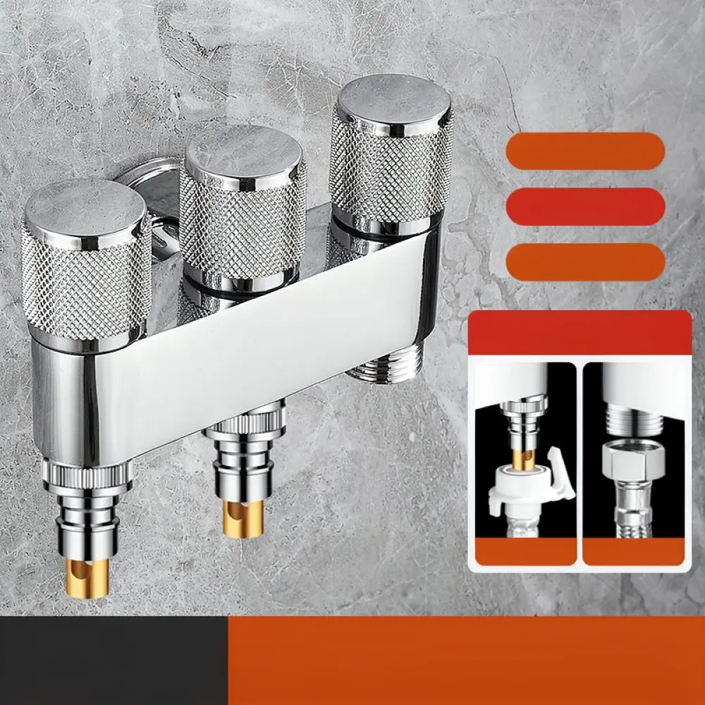 Copper Triple Outlet Control Valve Modern Home Water Tap Splitter Shut Off Diverter For Bathroom Toilet Washing Machine Hose