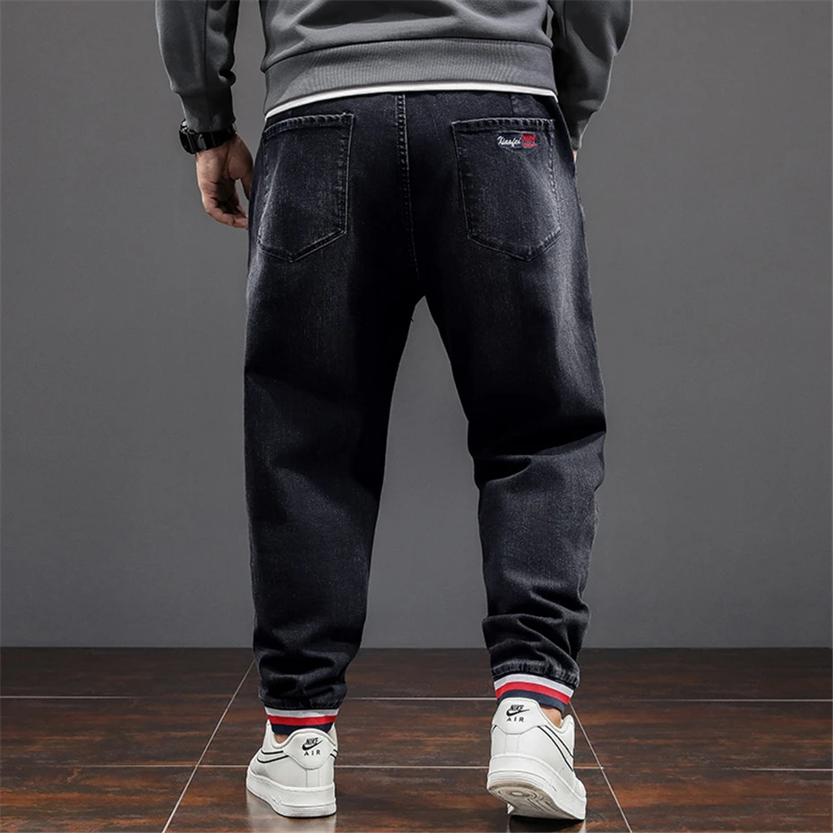 Plus Size 8XL Jeans Men Denim Pants Fashion Casual Elastic Waist Jeans Male Solid Color Jogger Pants Big Size 8XL