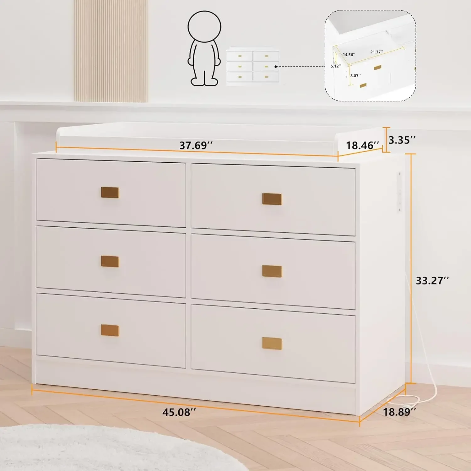 A Nursery Furniture Wood Changing Table Dresser 6 Drawers With Changing Station Tray