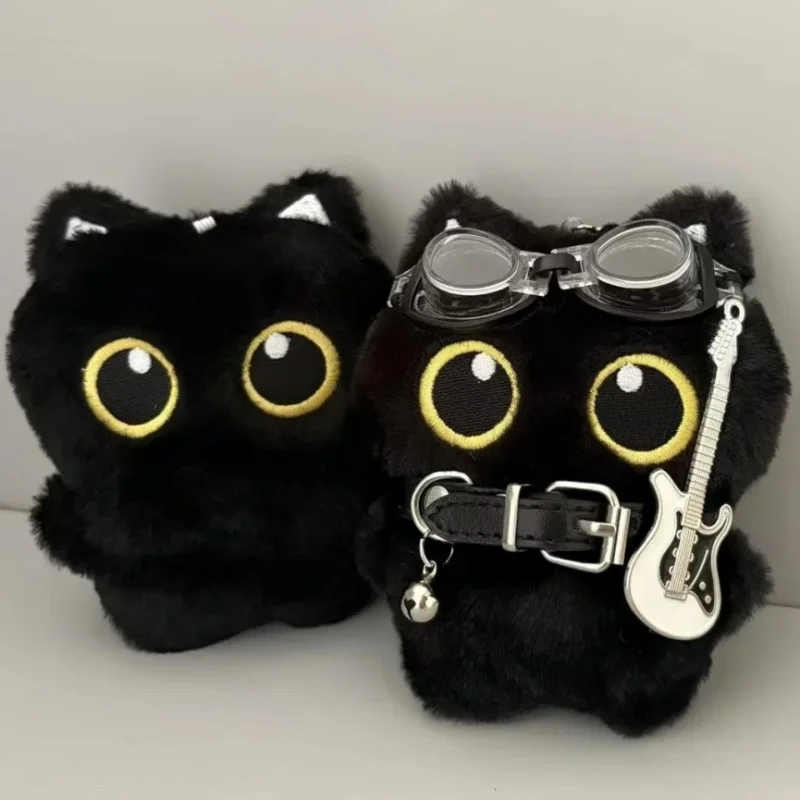 Cute Little Black Cat Rock Music Backpack Pendant Plush Doll Doll Car Keychain Pendant Gift For Students Trendy Play Luoxiaohei