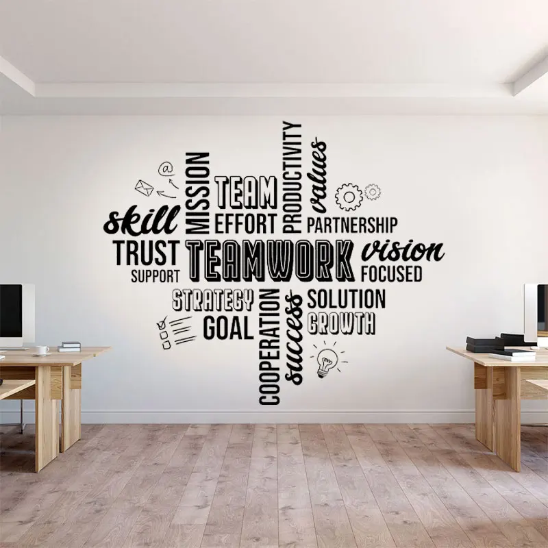 BIG OFFICE Wall Vinyl Decal TEAMWORK, Motivational, Inspirational,Values Words, Interior Business Room Window Decor Sticker Q152