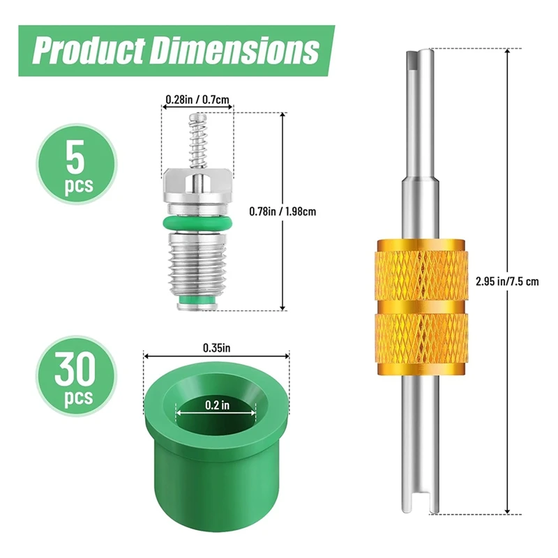 36Pcs R134a 1/4Inch Charge Hose Gasket Kit Air Conditioner Valve Core Accessories Includes 30 Valve Hose Gaskets
