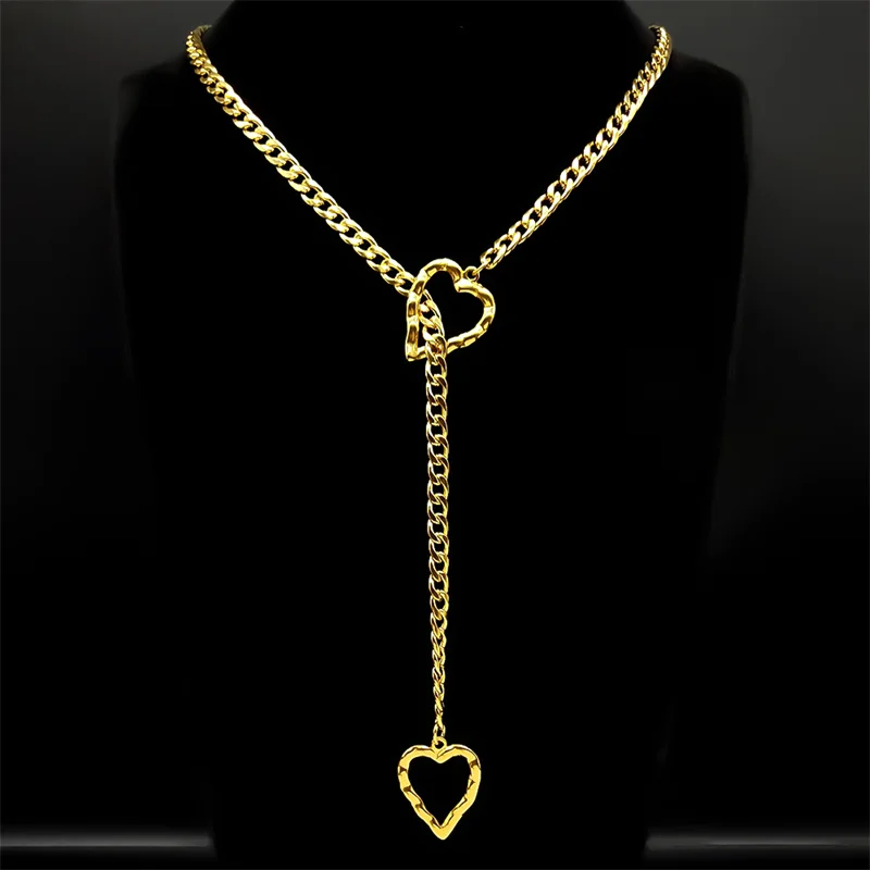 Quadratische O-Ring-Kette für Damen und Herren, Punk-Rock-Halskette, Edelstahl, herzförmige lange Halsketten, verstellbare Y-Halskette, Schmuck – Detail 4