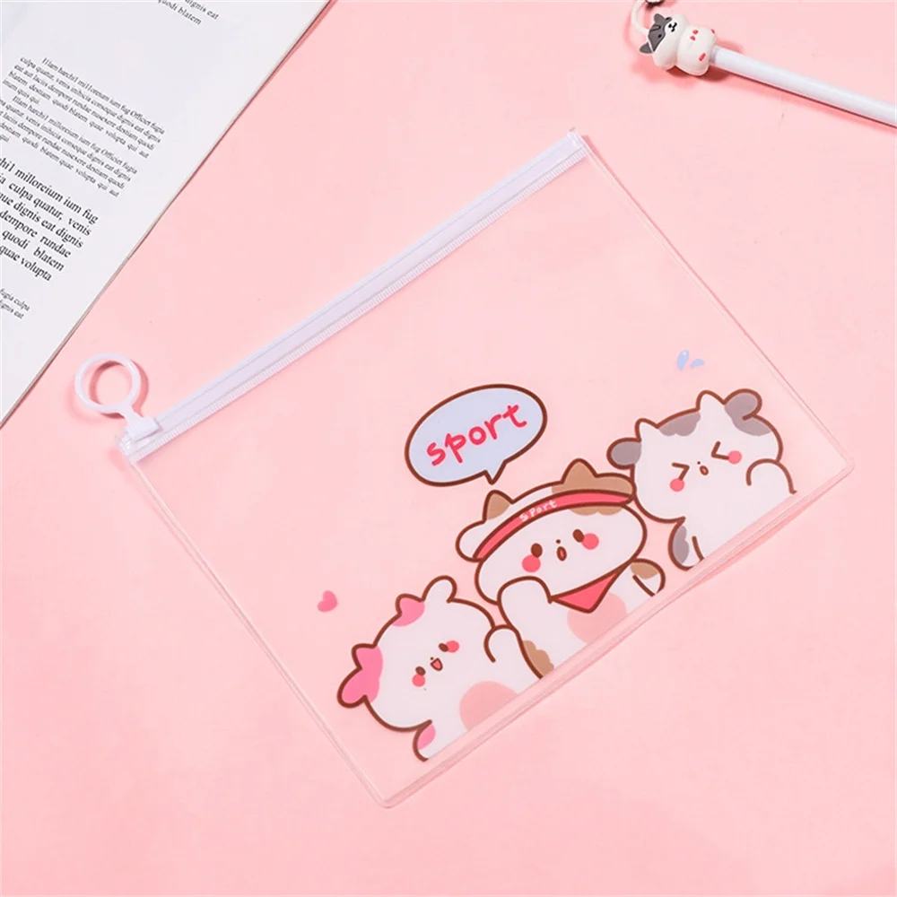 Cute Cow Large Capacity Pencil Case Portable Pen Bag Stationery Pouch File Folder Organizer Document Bag School Supplies Organiz