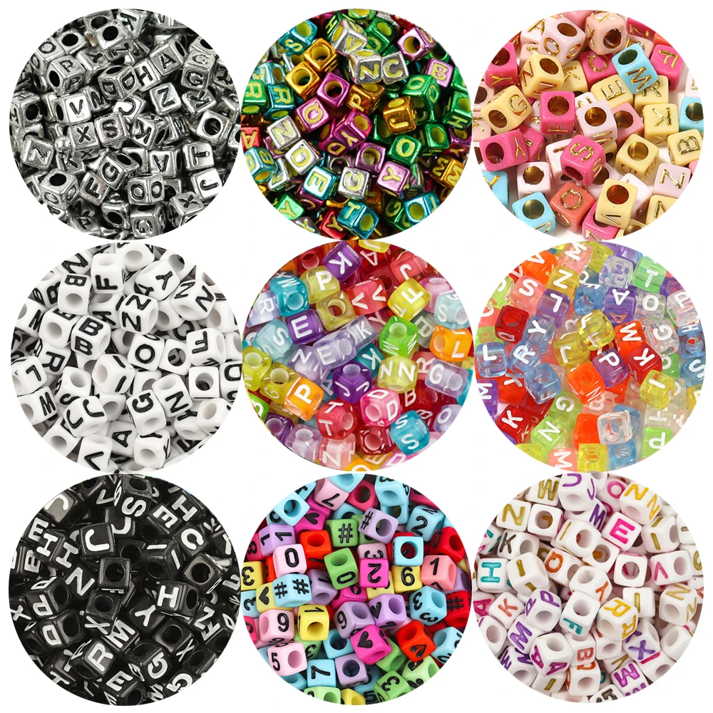 100pcs/lot Mixed Letters A-Z Acrylic Square Beads Numbers Heart Alphabet Loose Beads For DIY HandCraft Charm Bracelet Wholesale