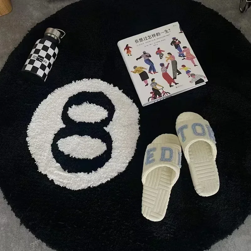 

Billiards 8 Ball Rug Mat Round Rug Stussyed Imitation Cashmere Soft Floor Mat Kids Bedroom Retro Black No. 8 Carpet Drop