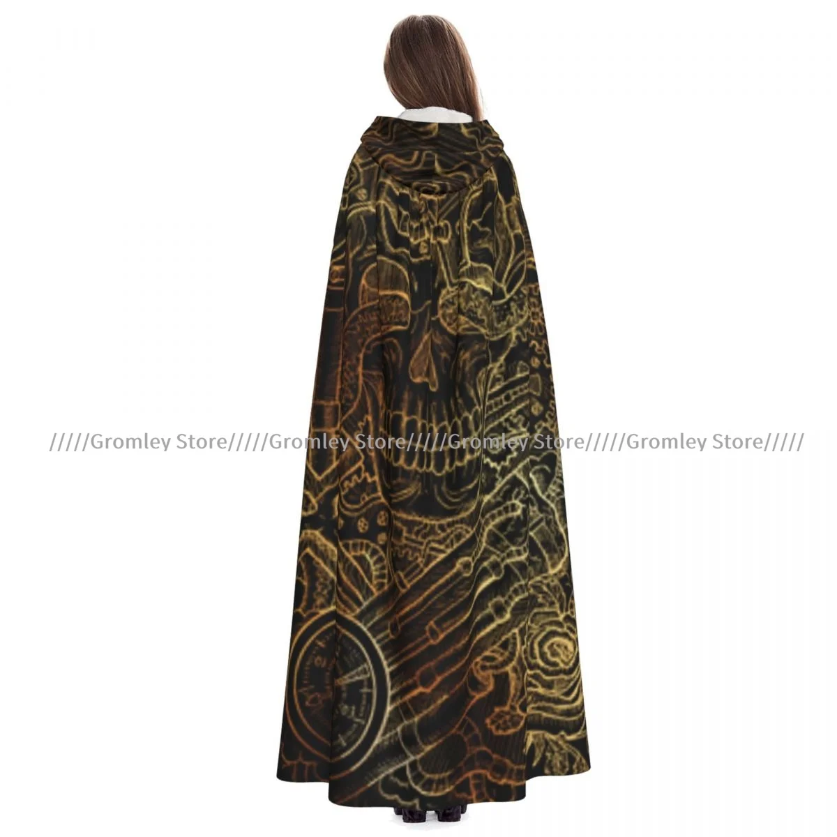 Medieval Halloween Cosplay Cloak Hooded Coat Mystic Scary Skull Steampunk And Gothic Cape Coat Long Trench Costume Wizard Cloak