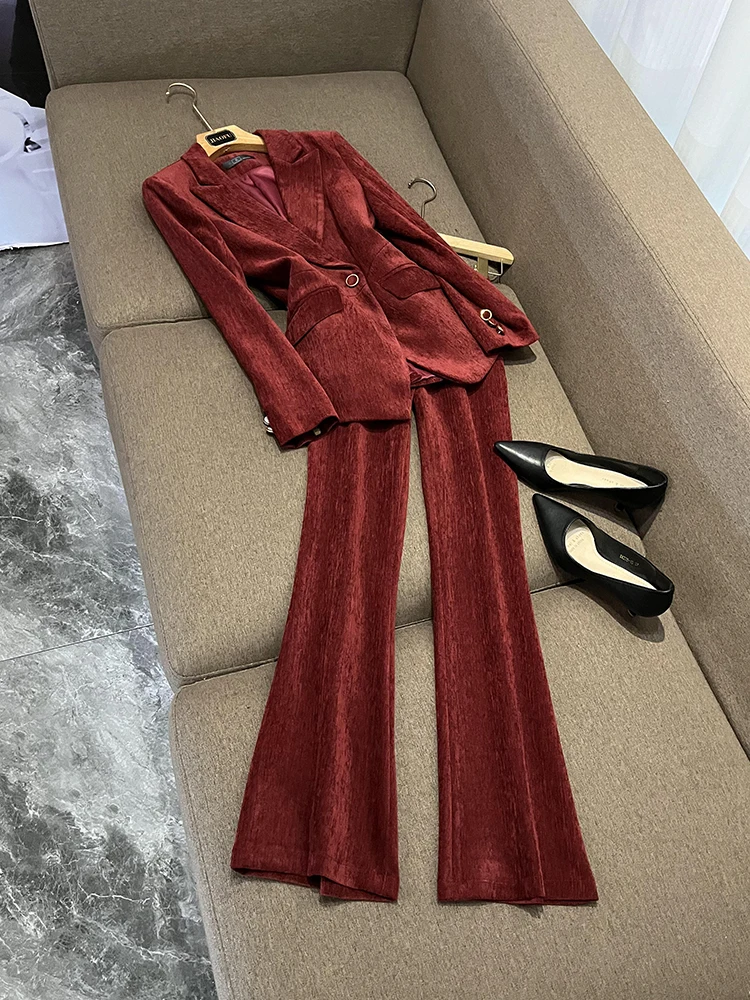 

Красный бархатный костюм, элитный роскошный женский модный осенне-зимний новый комплект из двух предметов, Ele Lady Look, индивидуальный заказ