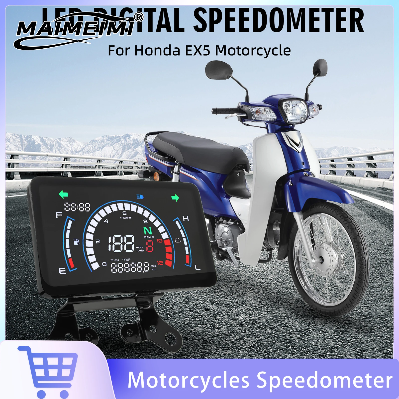 Motobike Dashboard Motorcycle Digital Speedometer Waterproof LCD Dashboard With Bracket Fuel Gauge Voltage For Honda EX5