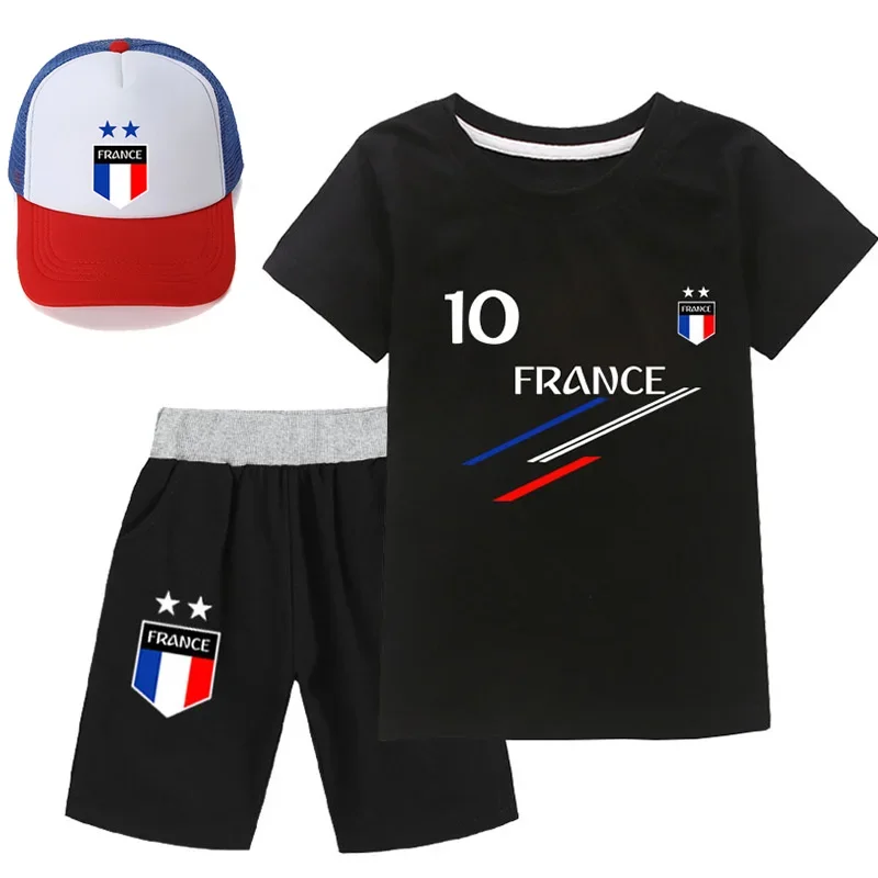 New Summer Baby Boys France Football NO10 MBP Tracksuit Children Boy Sports suit gazon Grassportkleding Trainingspak Costume