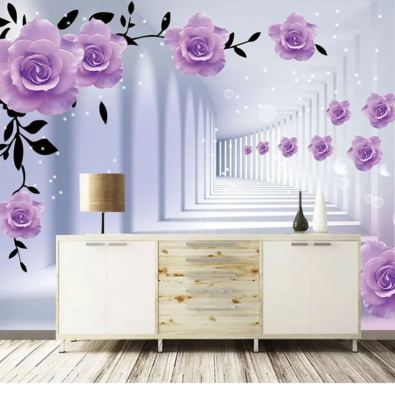 Custom Photo Mural Wallpaper Home Decor 3D Stereo Space Purple Flower Art Wall Painting Living Room TV Background Papier Peint