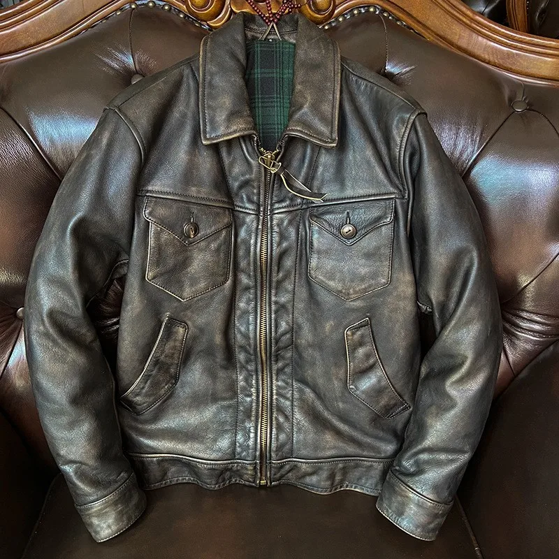 

Wax-dyed tea core cowhide uncoated full-grain leather pure style