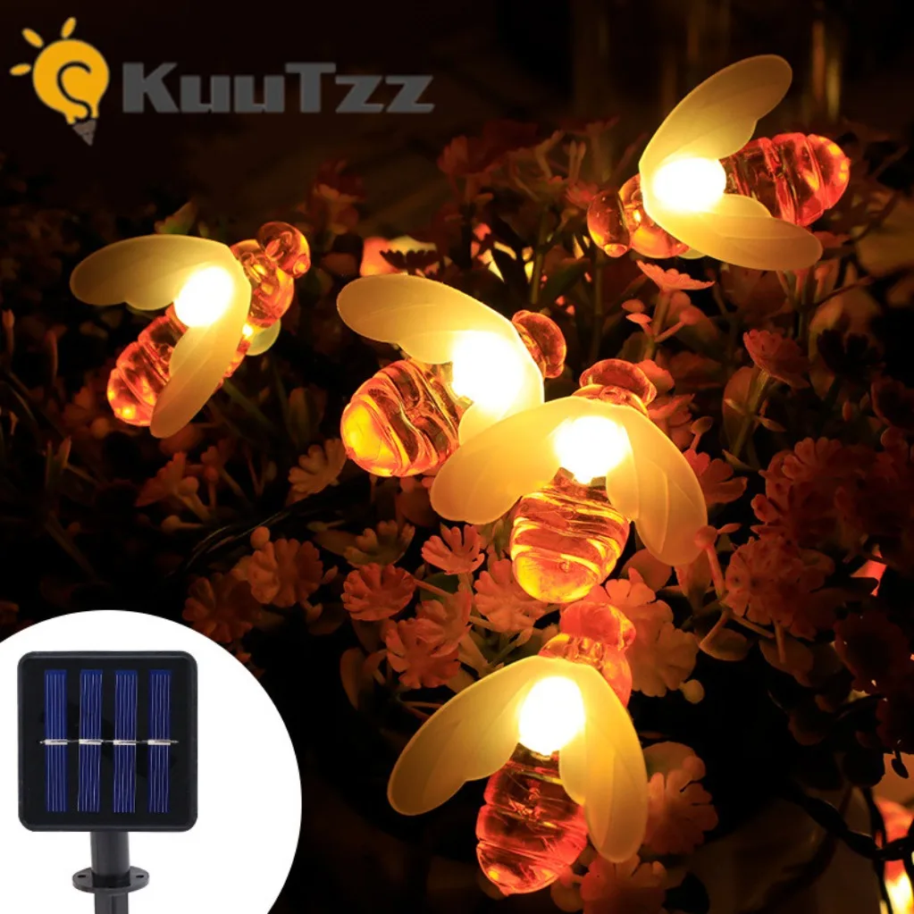 

Cute Bee Outdoor Light 100LED Solar String Light Wedding Home Garden Patio Party Christmas Tree Honeybee Starry Fairy Decor Lamp