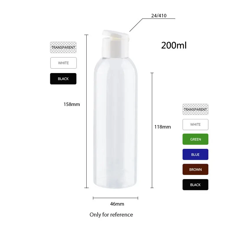 24pcs 120ml 150ml 200ml 250ml Empty  Plastic Flip Cap Refillable Cosmetic Bottle With PET Shampoo Container Round Shoulder