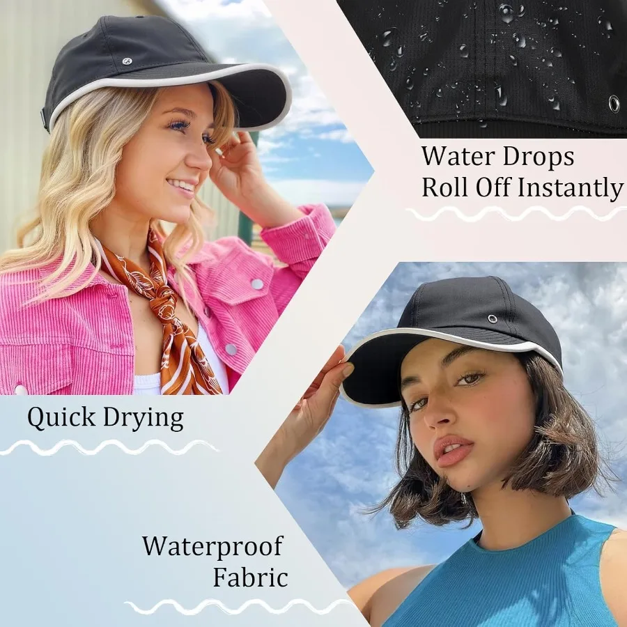 قبعة بيسبول مقاومة للماء مع نمط شعر بوب مستقيم، تاج ناعم قابل للتعديل، قبعة سريعة الجفاف للنساء، شعر صناعي قصير 14 بوصة
