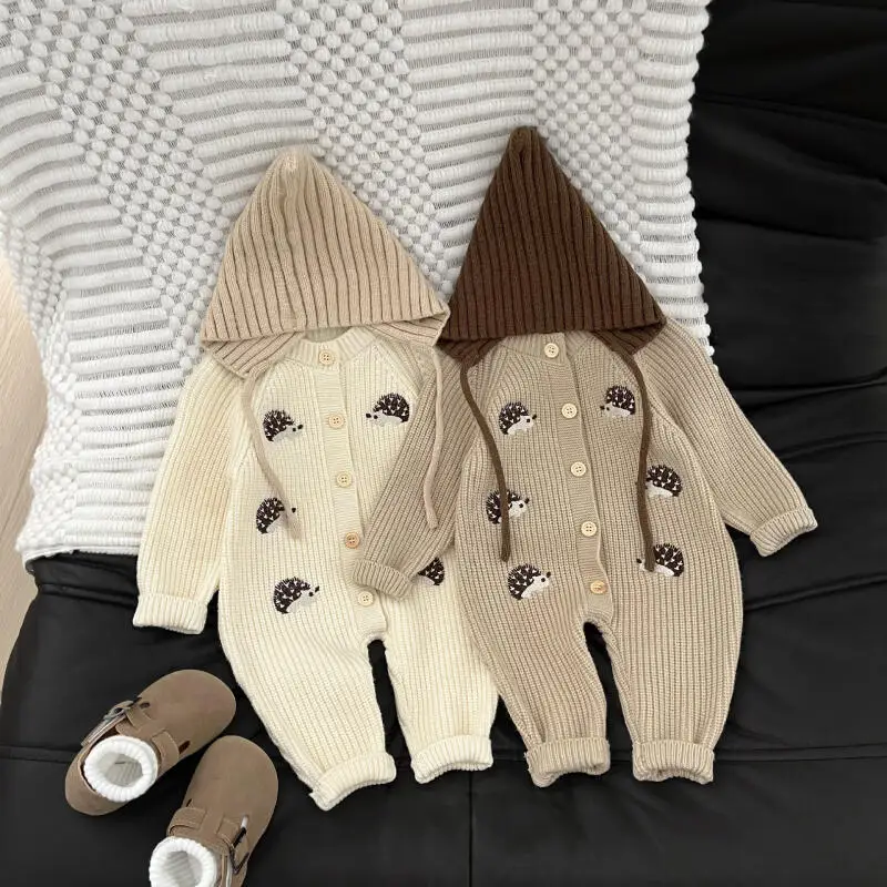 

Baby Winter Romper Long Sleeve Knit Jumpsuit Newborn Boy Girl Cute Hedgehog Print Infant Outwear Playsuit 0-12M One-Piece Set