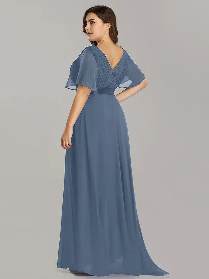 Ever Pretty Elegant Party Dresses For Women 2024,  Women Long A-Line Double V-Neck Ruffles Gown Of Chiffon Plus Size Evening Dre