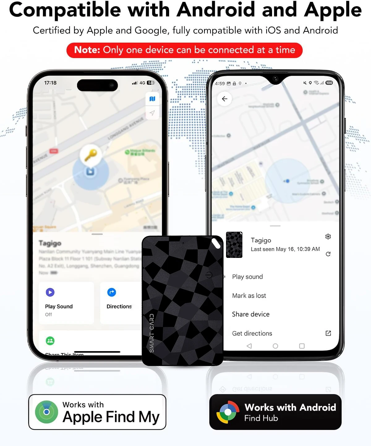 New Wallet Tracker for Android & IOS,Smart Tracking Card Compatible with Find My Device or Find Hub App for Wallet/Suitcase/Bags