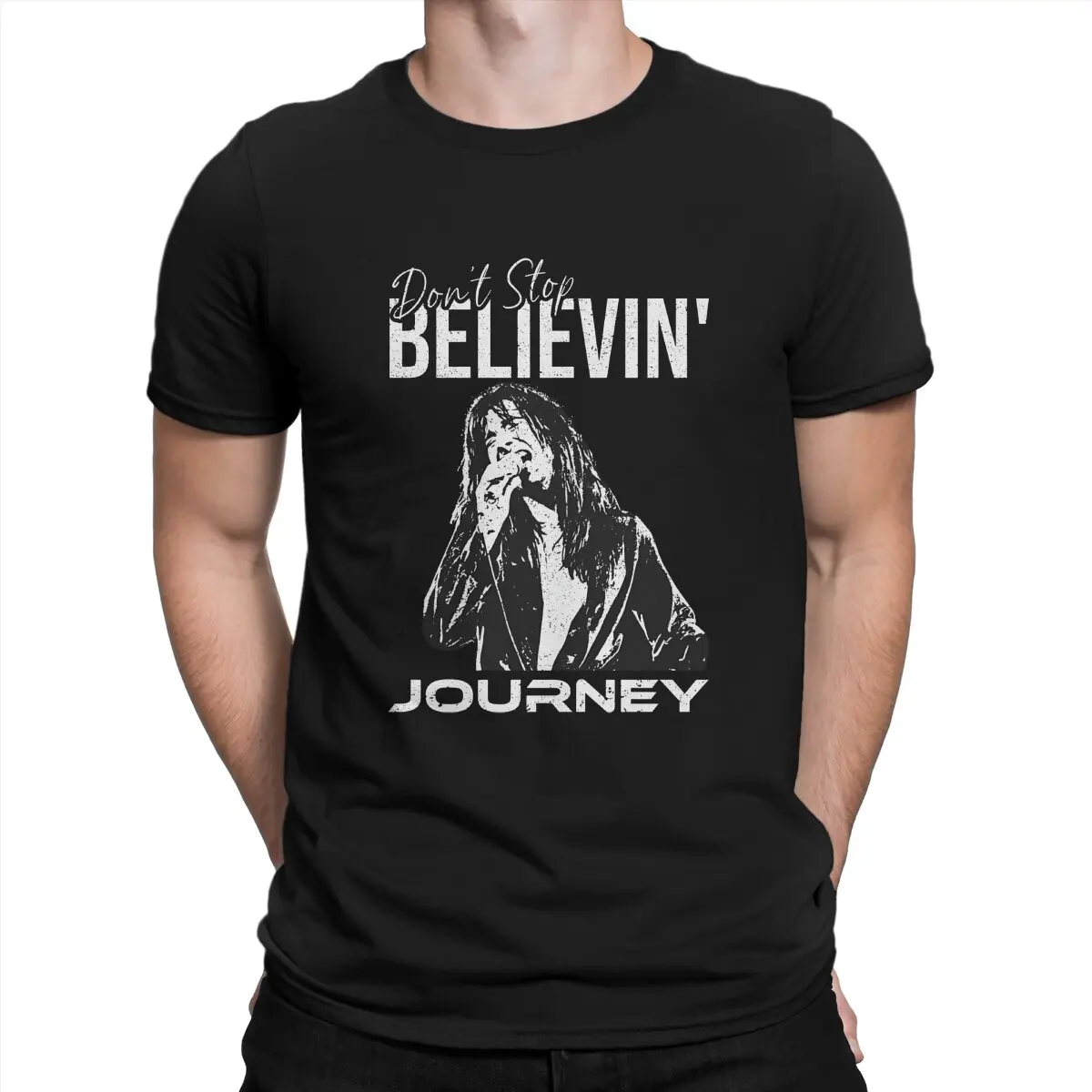 Steve Perry Men T Shirt Journey The Band Novelty Tees Short Sleeve Round Neck T-Shirts Cotton Graphic Printed Tops