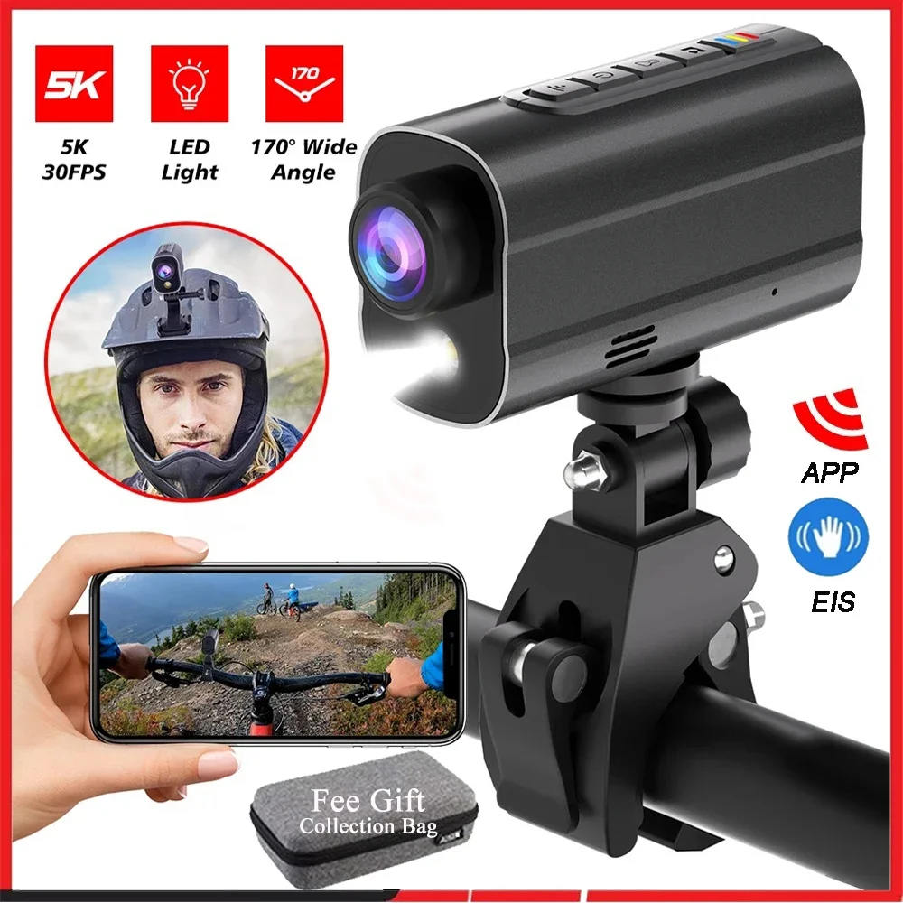 

5K Action Camera Road Bike Motorcycle Helmet Camera EIS Anti Shake Riding Bicycle Drive Recorder with LED Light WIFI Sport DV