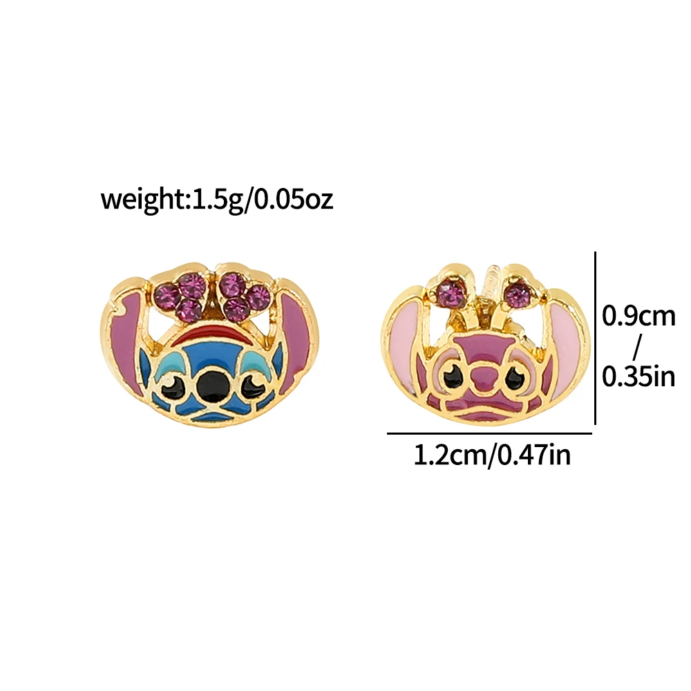 Anime Cartoon Character Stitch Angel Earrings Kawaii Love Rhinestone Earrings Fashionable Luxury Women's Jewelry