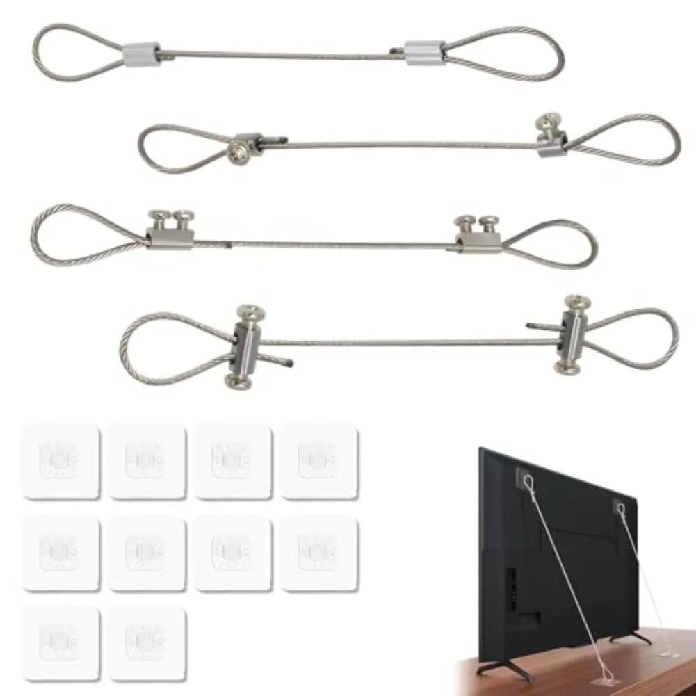 

Adjustable TV Safety Straps 6 pcs Stainless Steel NoDrill AntiTip Furniture Anchors for Child Safety Protection