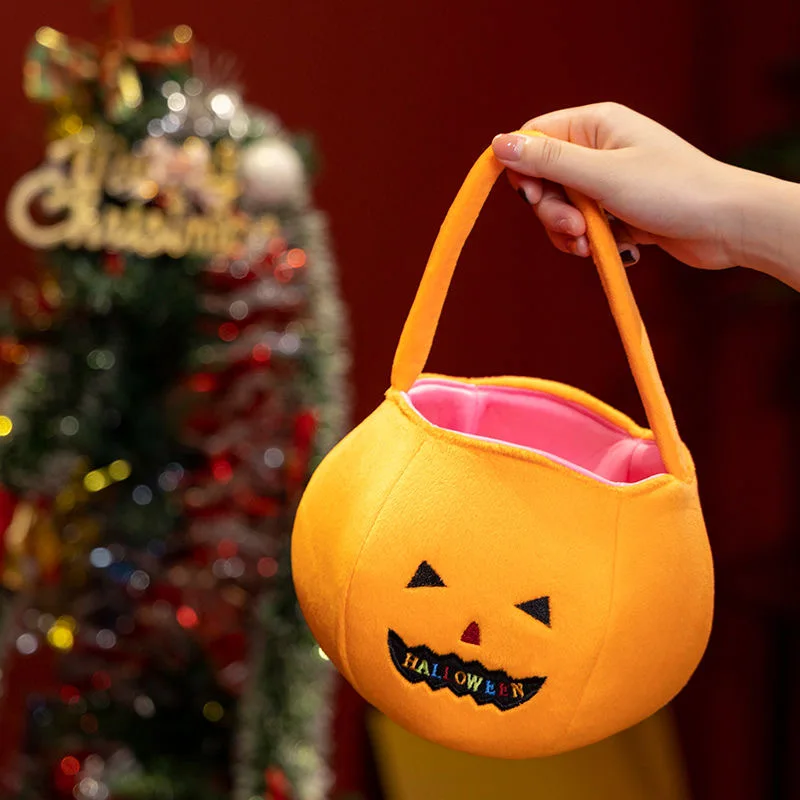 Halloween Süßes oder Saures Korb Taschen Süßigkeiten Eimer Wiederverwendbare tragbare Kürbis Tote Plüsch Korb Geschenke für Halloween Dekor Party