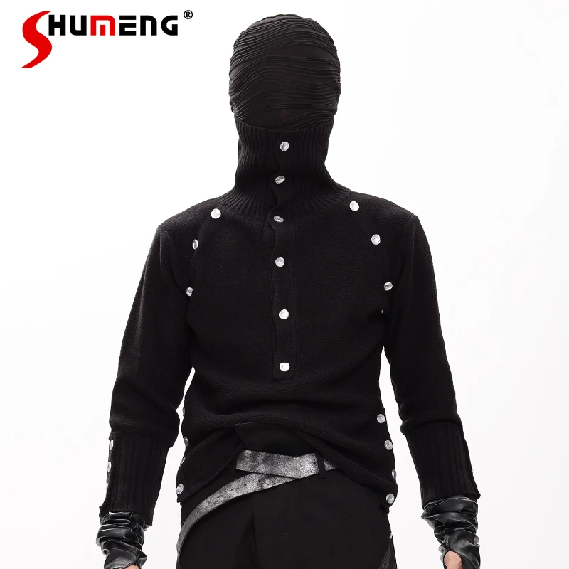 

Men's 2025 Autumn Winter New Niche Design Long Sleeve Knitwears Fashion Sweaters Men's High-End Button Decoration Knitted Tops